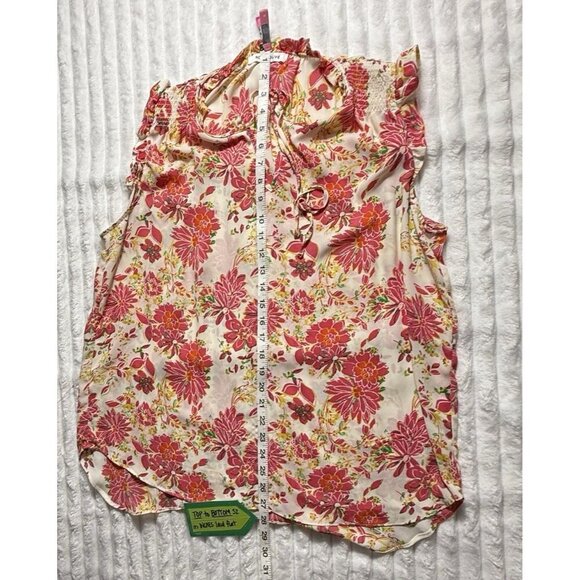 Rose + Olive Pink Yellow Lightweight Floral Sleeveless Tank Blouse, SZ XL - Picture 4 of 7